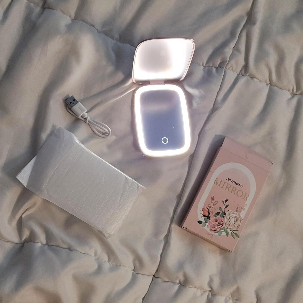 LED Compact Mirror with USB Charging - White